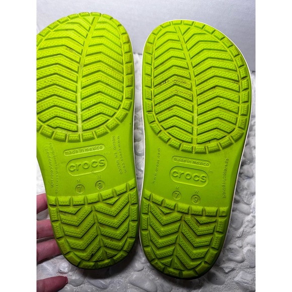 Crocs Unisex Bayaband Clogs Lime Green White Slides Men’s 7 Women’s 9 - Picture 4 of 5